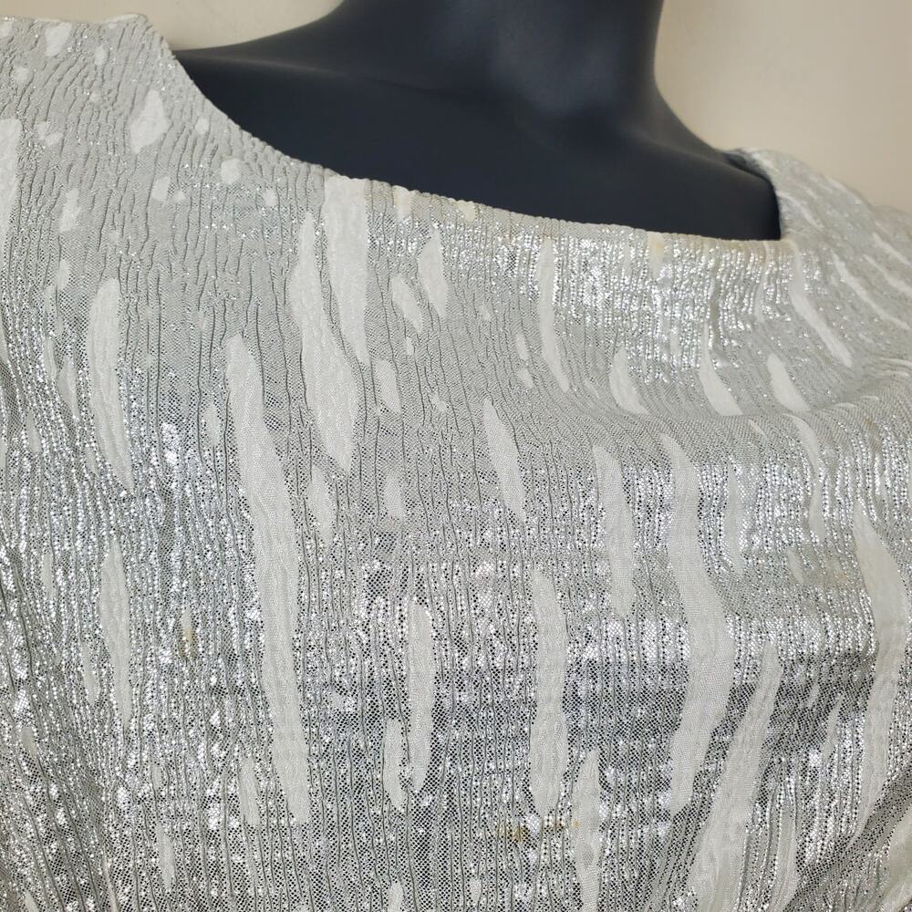 CONNECTED APPAREL | Faux Wrap | Metallic Silver | Lisa Cocktail Dress | Size 14 - Picture 3 of 8